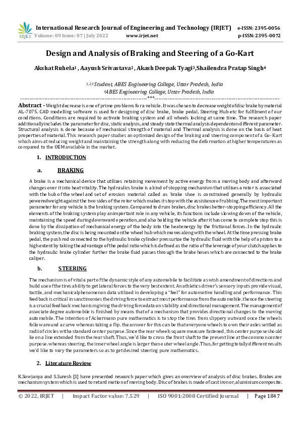 (PDF) Design and Analysis of Braking and Steering of a Go-Kart