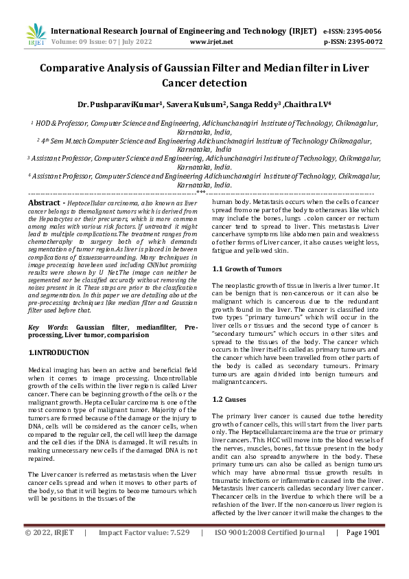 (PDF) Comparative Analysis of Gaussian Filter and Median filter in ...