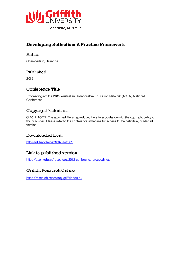 (PDF) Developing Reflection: A Practice Framework