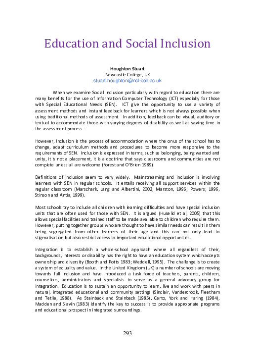 (PDF) Education and Social Inclusion
