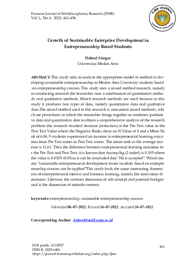 (PDF) Growth of Sustainable Enterprise Development in Entrepreneurship ...