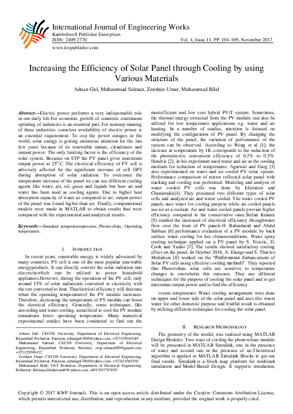 (PDF) Increasing the Efficiency of Solar Panel through Cooling by using ...