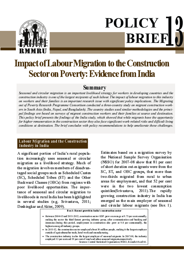 (PDF) Impact of Labour Migration to the Construction Sector on Poverty ...