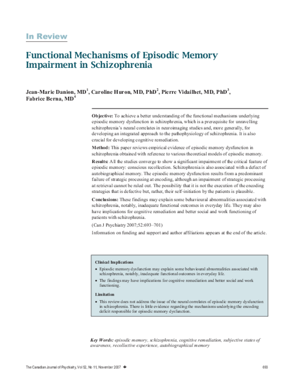(PDF) Functional mechanisms of episodic memory impairment in schizophrenia