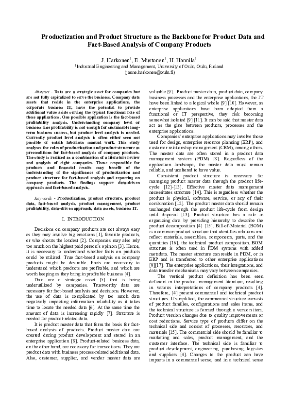 (PDF) Productization and Product Structure as the Backbone for Product ...