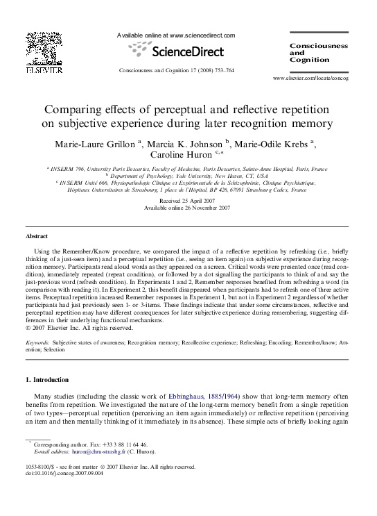 (PDF) Comparing effects of perceptual and reflective repetition on ...