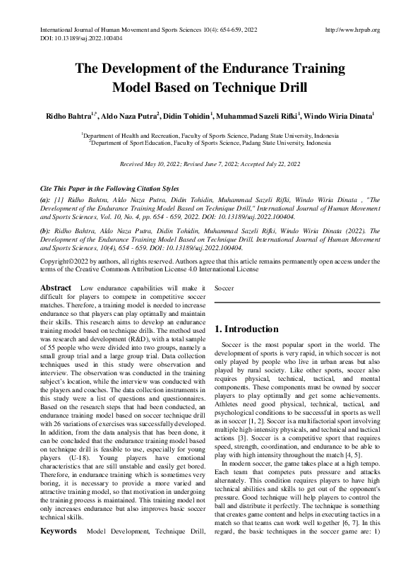 (PDF) The Development of the Endurance Training Model Based on ...