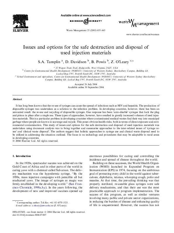 (PDF) Issues and options for the safe destruction and disposal of used ...