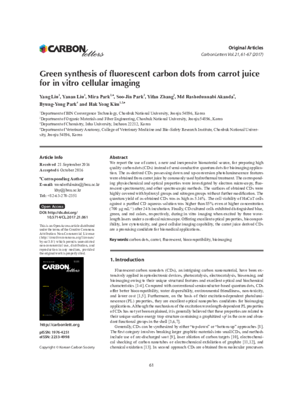 (PDF) Green synthesis of fluorescent carbon dots from carrot juice for ...