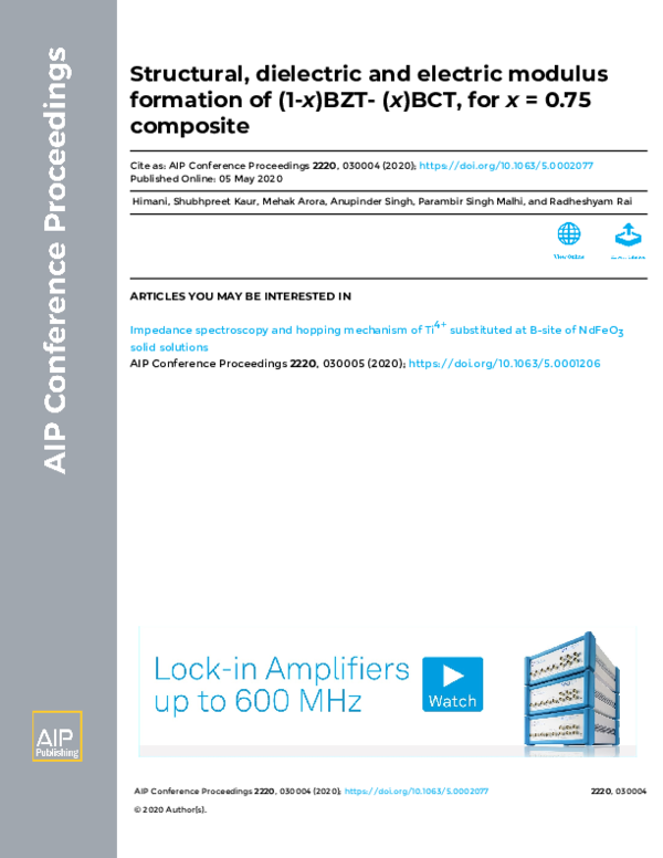 (PDF) Structural, dielectric and electric modulus formation of (1-x)BZT ...