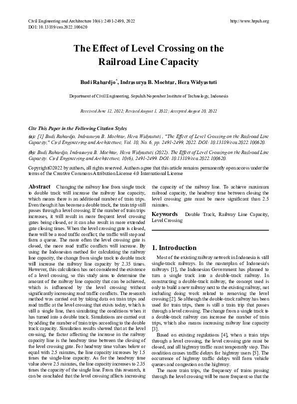 (PDF) The Effect of Level Crossing on the Railroad Line Capacity