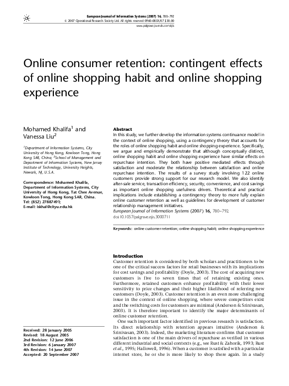 (PDF) Online consumer retention: contingent effects of online shopping ...