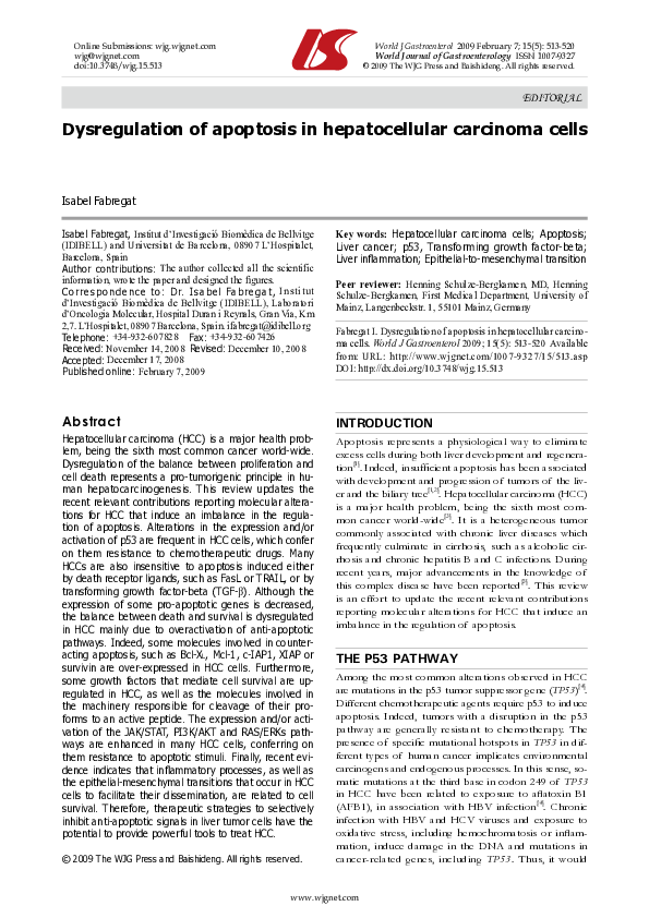 (PDF) Dysregulation of apoptosis in hepatocellular carcinoma cells