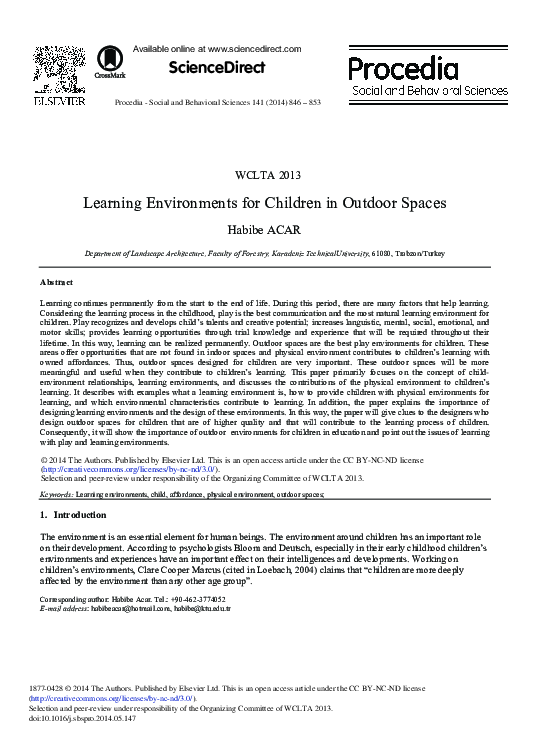 (PDF) Learning Environments for Children in Outdoor Spaces