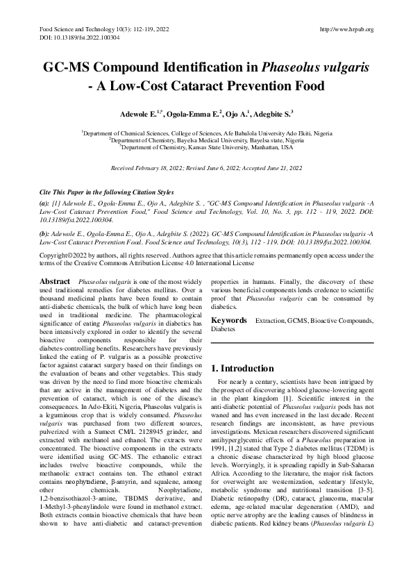 (PDF) GC-MS Compound Identification in Phaseolus vulgaris -A Low-Cost ...