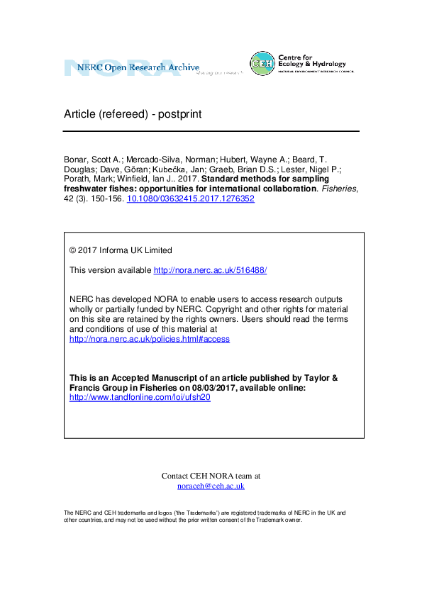 (PDF) Standard Methods for Sampling Freshwater Fishes: Opportunities ...