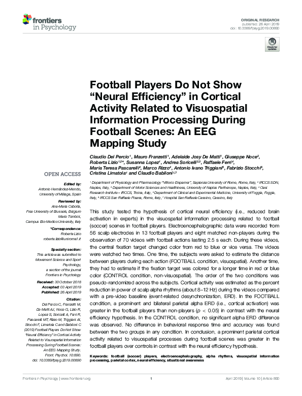 (PDF) Football Players Do Not Show “Neural Efficiency” in Cortical ...