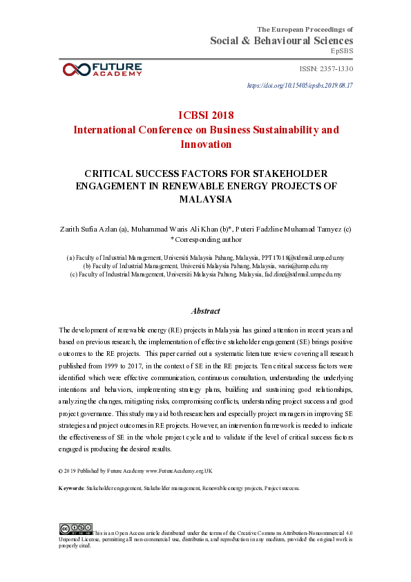 (PDF) Critical Success Factors for Stakeholder Engagement in Renewable ...