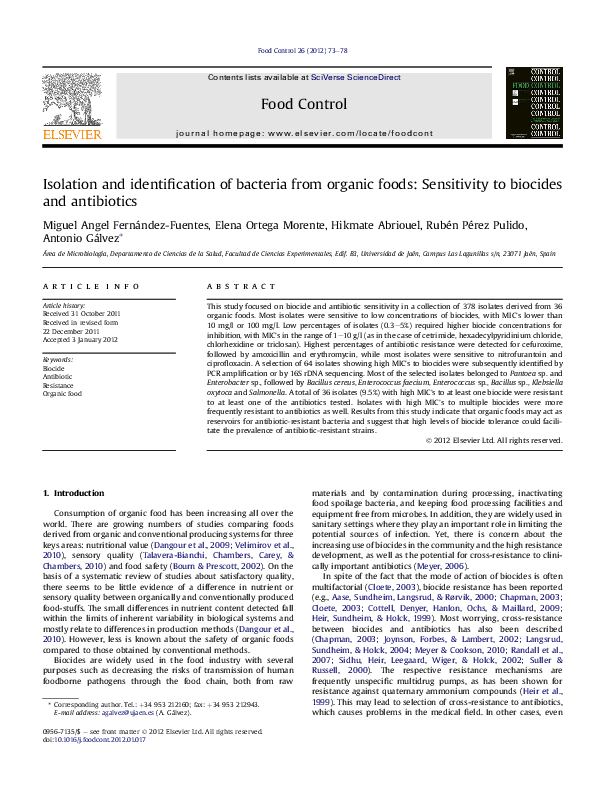 (PDF) Isolation and identification of bacteria from organic foods ...