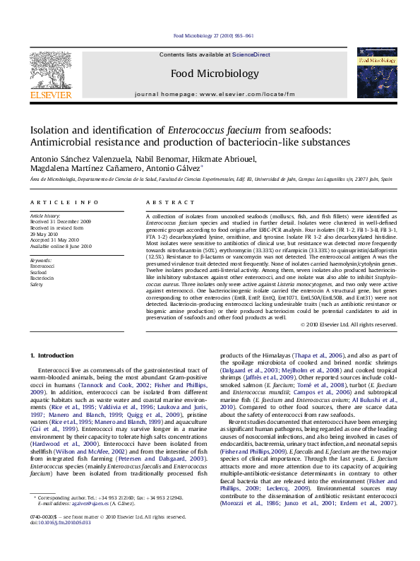 (PDF) Isolation and identification of Enterococcus faecium from ...