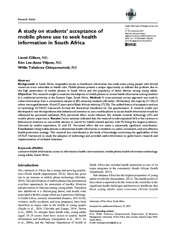 (PDF) A study on students’ acceptance of mobile phone use to seek ...