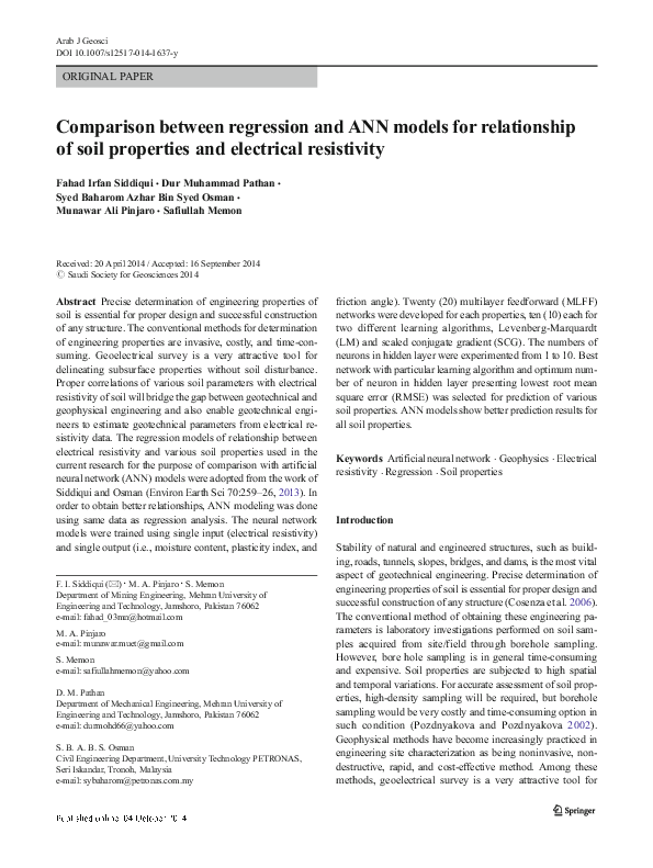 (PDF) Comparison between regression and ANN models for relationship of ...