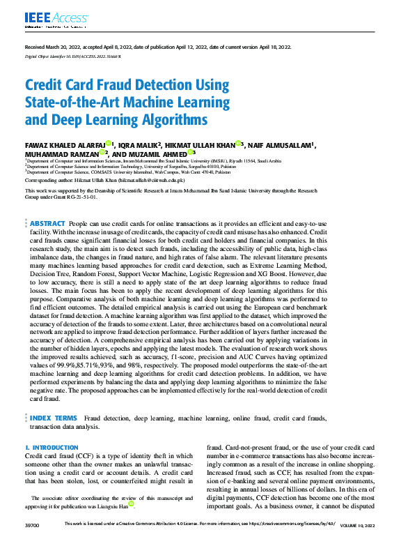 (PDF) Credit Card Fraud Detection Using State-of-the-Art Machine ...