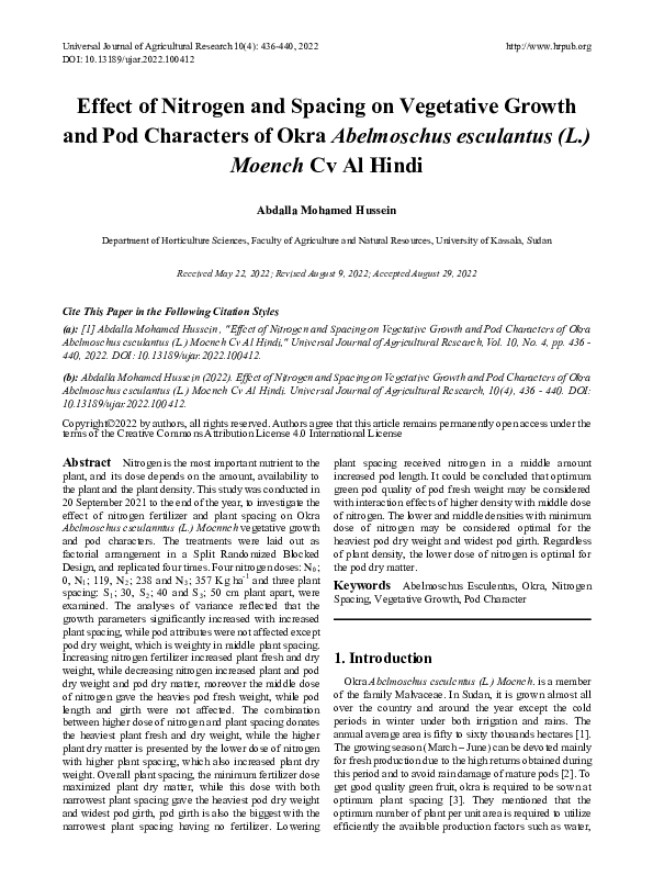 (PDF) Effect of Nitrogen and Spacing on Vegetative Growth and Pod ...