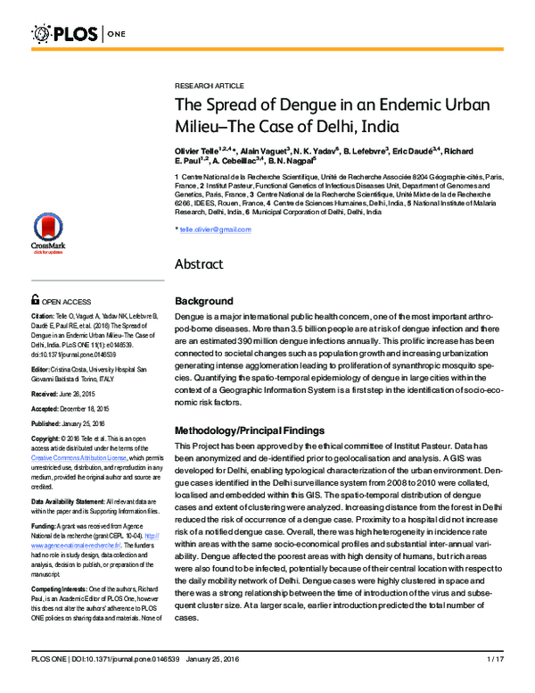 (PDF) The Spread of Dengue in an Endemic Urban Milieu-The Case of Delhi ...