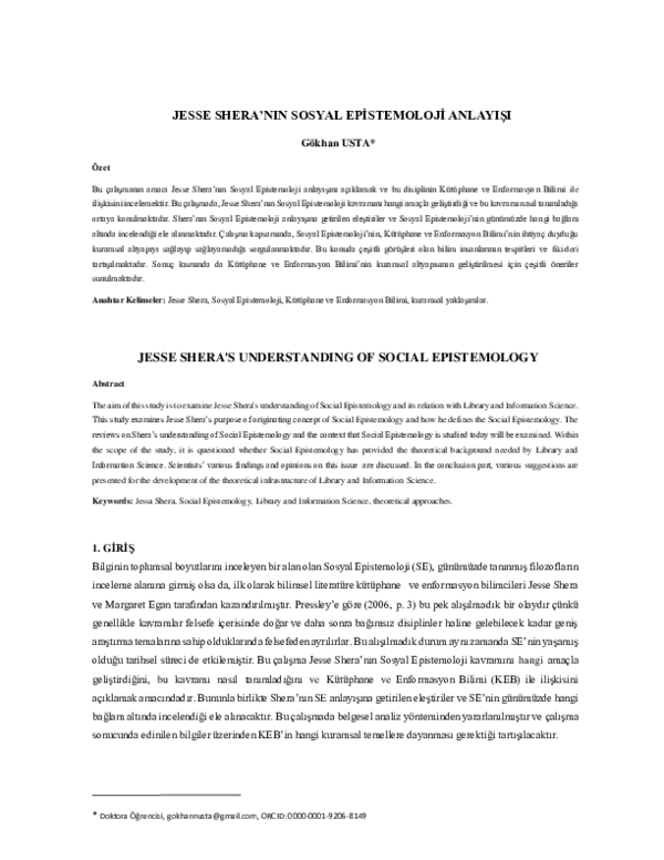 (PDF) JESSE SHERA'S UNDERSTANDING OF SOCIAL EPISTEMOLOGY