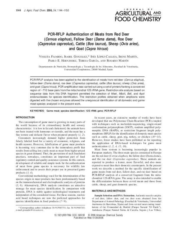 (PDF) PCR-RFLP Authentication of Meats from Red Deer ( Cervus elaphus ...