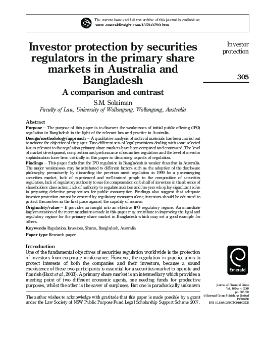 (PDF) Investor protection by securities regulators in the primary share ...