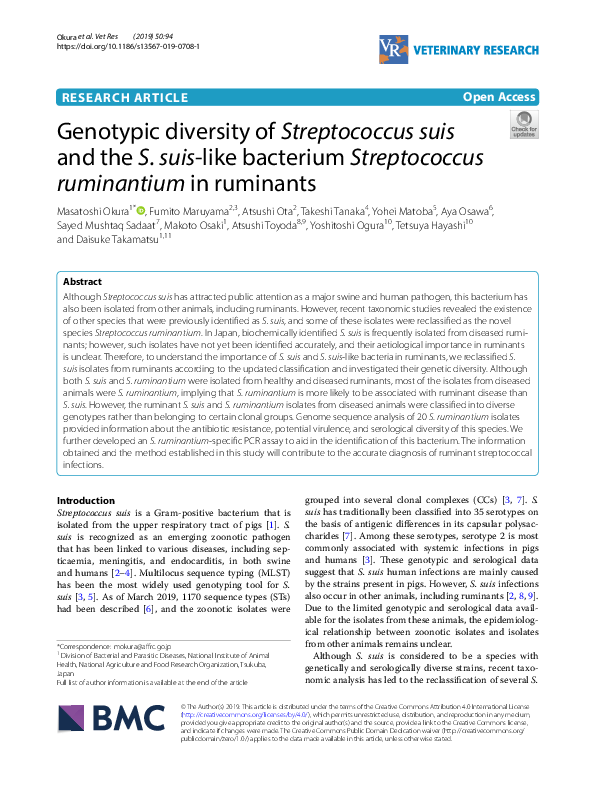 (PDF) Genotypic diversity of Streptococcus suis and the S. suis-like ...