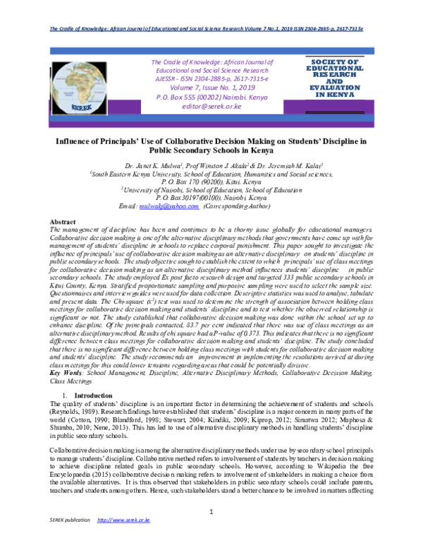 (PDF) Influence of Principals’ Use of Collaborative Decision Making on ...