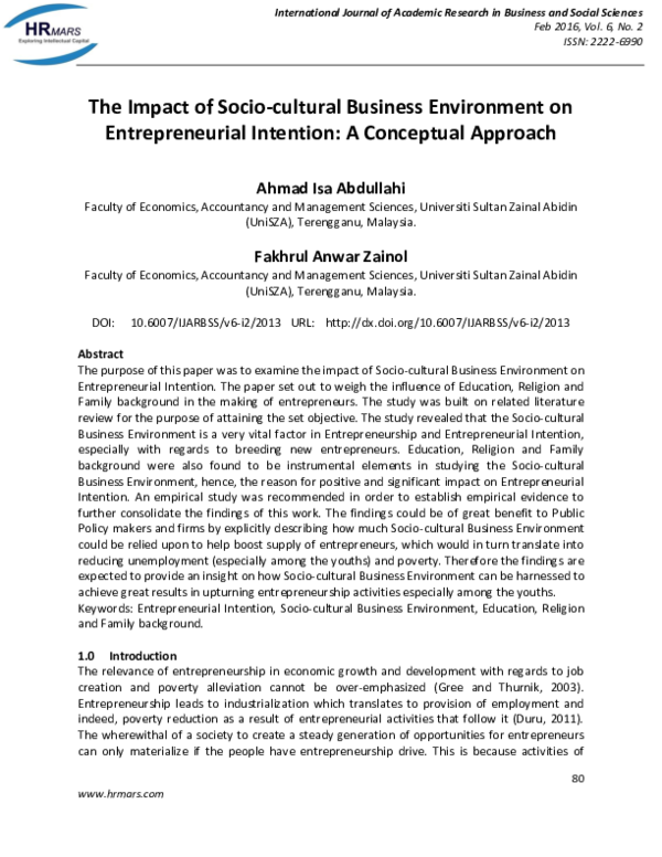 (PDF) The Impact of Socio-cultural Business Environment on ...