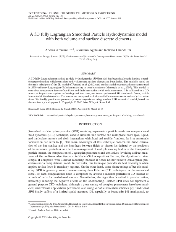 (PDF) A 3D fully Lagrangian Smoothed Particle Hydrodynamics model with ...