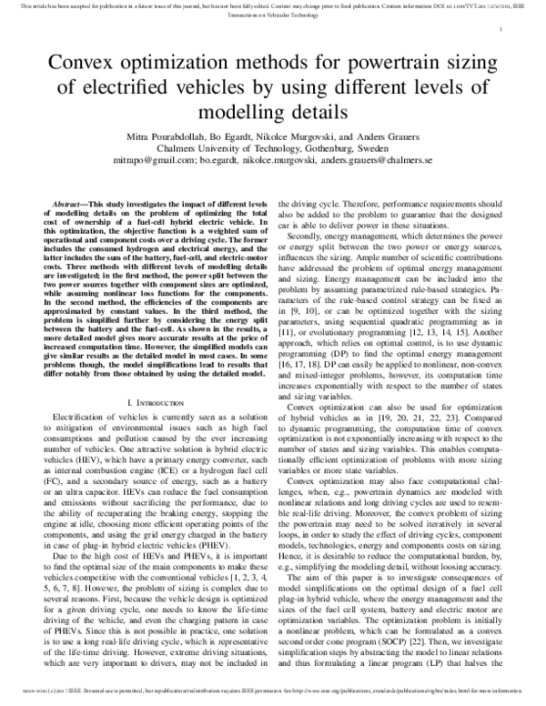 (PDF) Convex Optimization Methods for Powertrain Sizing of Electrified ...