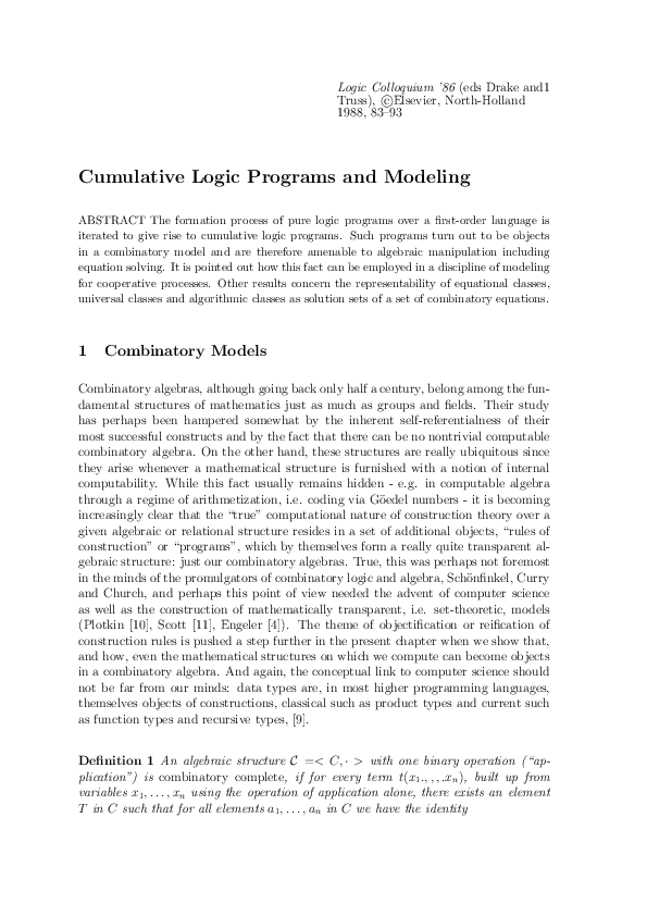 (PDF) Cumulative Logic Programs and Modelling