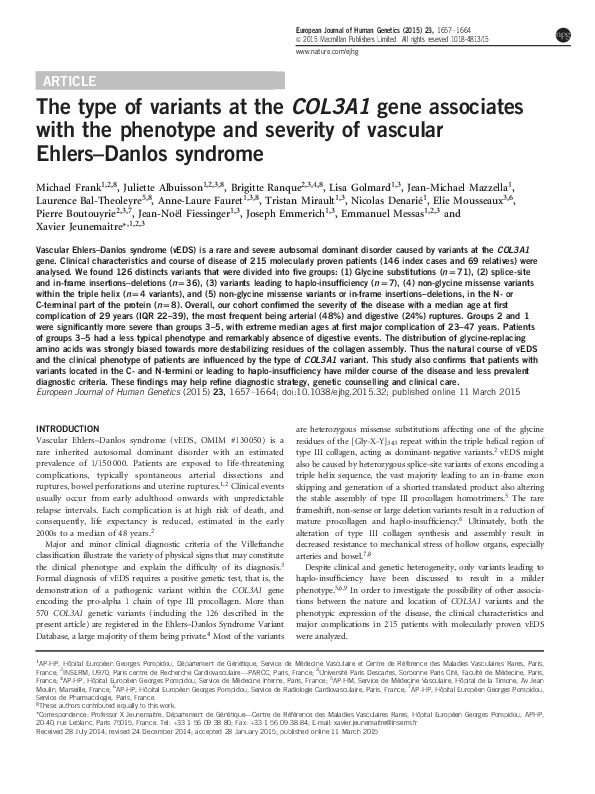 (PDF) The type of variants at the COL3A1 gene associates with the ...