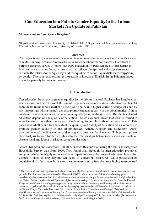 (PDF) Can education be a path to gender equality in the labour market ...