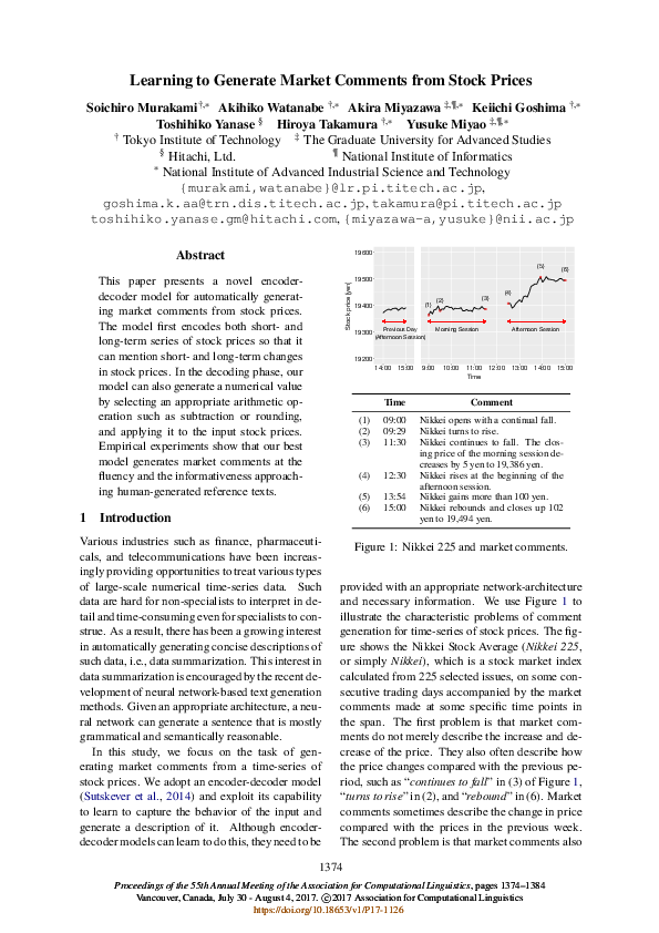 (PDF) Learning to Generate Market Comments from Stock Prices