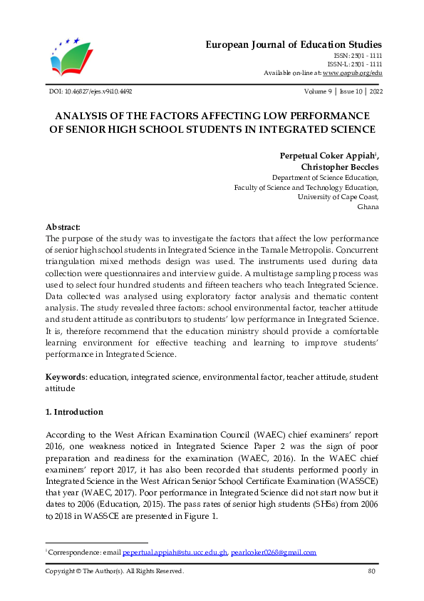 (PDF) Analysis of factors affecting senior high school students low ...