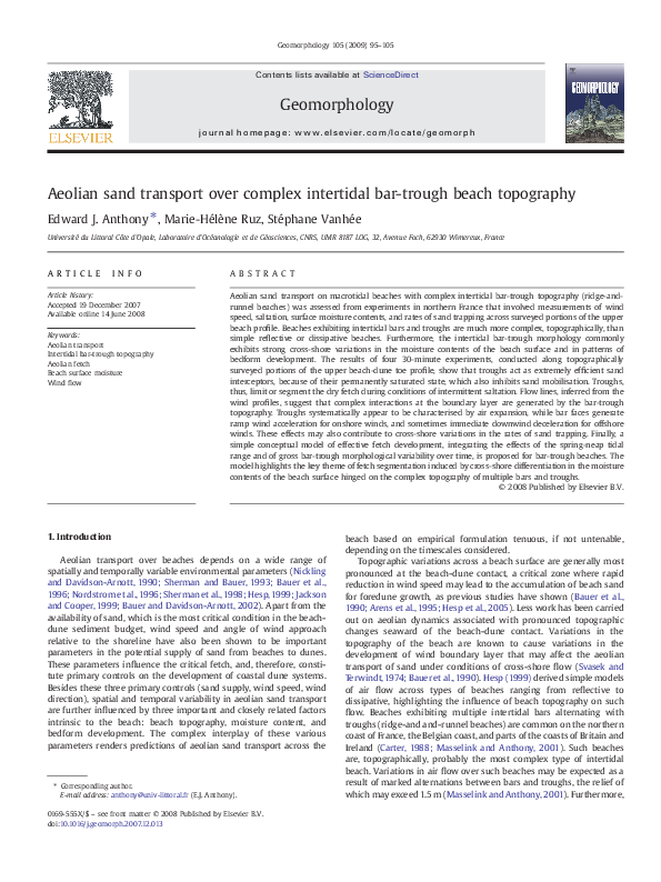 (PDF) Aeolian sand transport over complex intertidal bar-trough beach ...