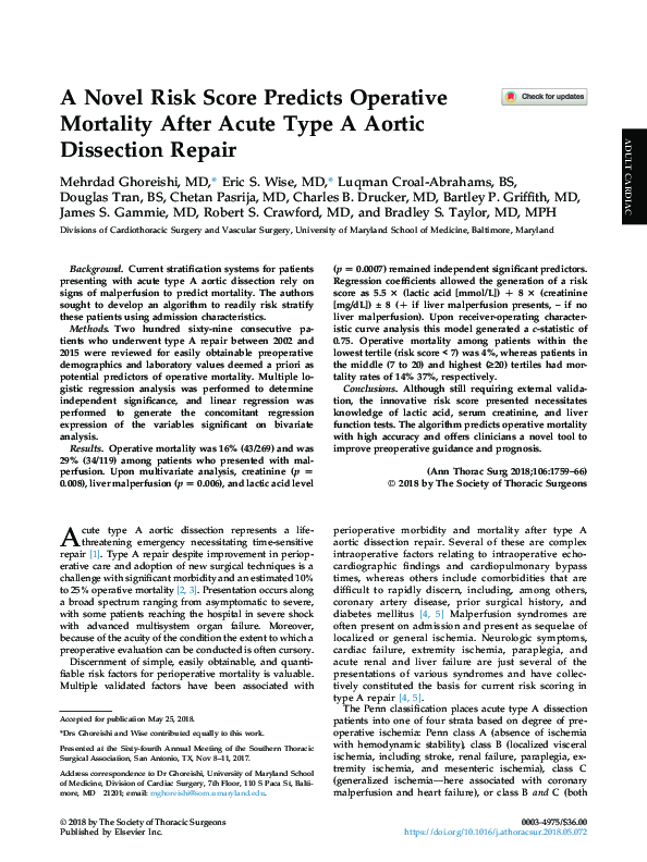 (PDF) A Novel Risk Score Predicts Operative Mortality After Acute Type ...
