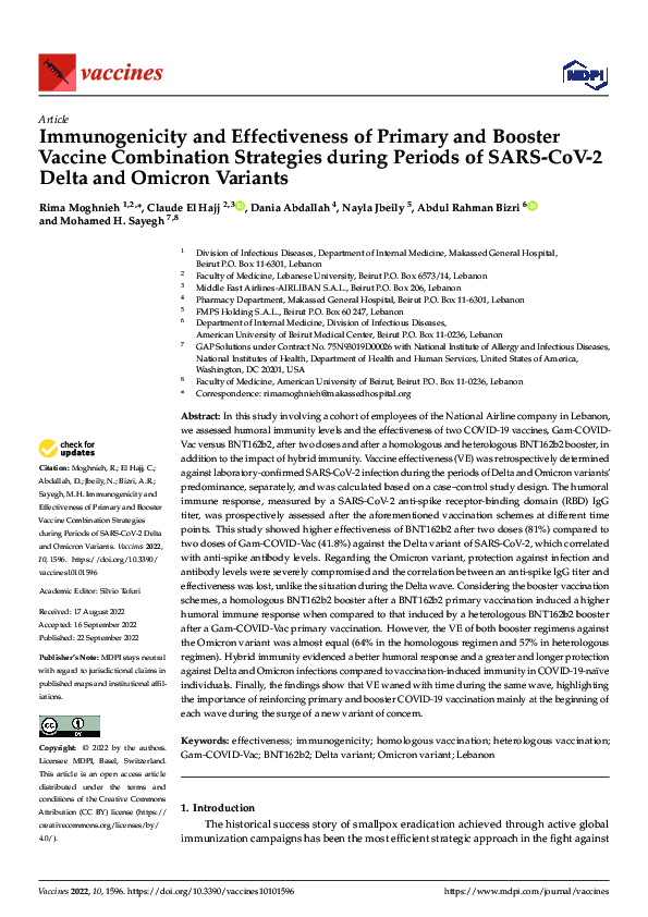 (PDF) Immunogenicity and Effectiveness of Primary and Booster Vaccine ...
