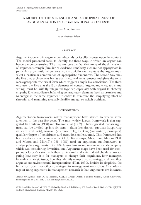 (PDF) A Model of the Strength and Appropriateness of Argumentation in ...