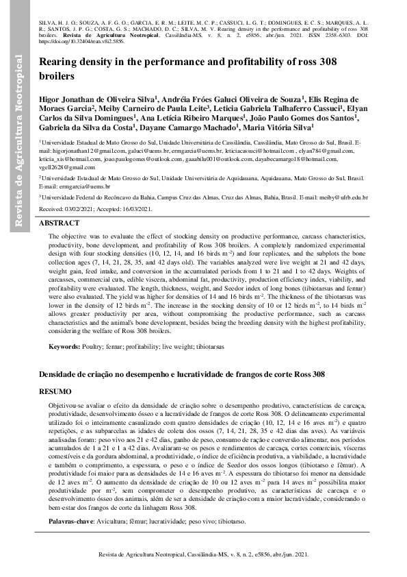 (PDF) Rearing Density in the Performance and Profitability of Ross 308 ...