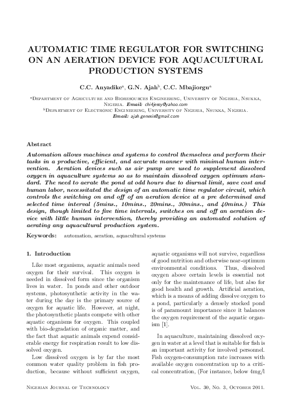 (PDF) Automatic Time Regulator for Switching on an Aeration Device for ...