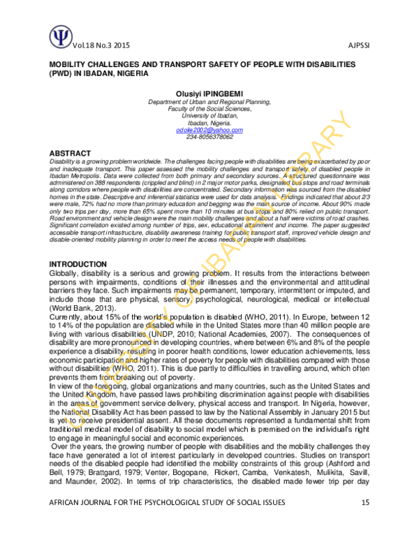 (PDF) Mobility challenges and transport safety of people with ...