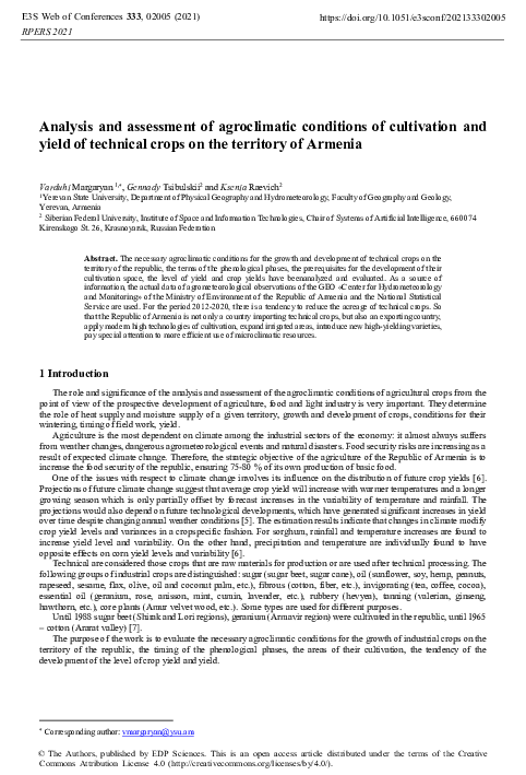 (PDF) Analysis and assessment of agroclimatic conditions of cultivation ...